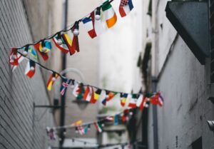 international flags in street
